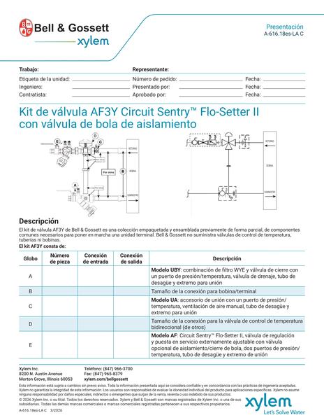 Circuit Sentry Flo-Setter II Model AF3Y Valve Kit with Isolation Ball Valve Submittal es-LA (A 616.18es-LA C)