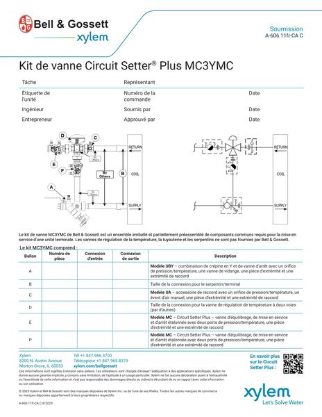 Circuit Setter MC3YMC Valve Kit Submittal fr-CA (A-606.11fr-CA C)