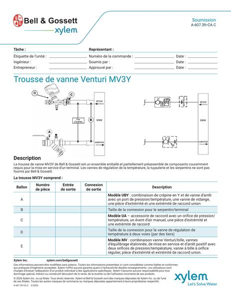 Venturi MV3Y Valve Kit Submittal fr-CA (A 607.3fr-CA C)