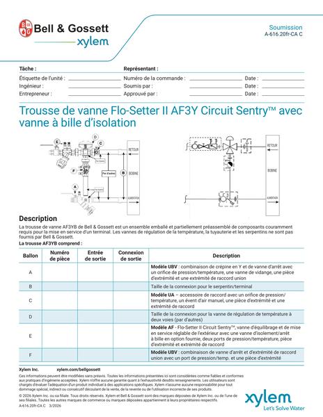 Circuit Sentry Flo-Setter II Model AF3YB Valve Kit with Isolation Ball Valve Submittal fr-CA (A 616.20fr-CA C)