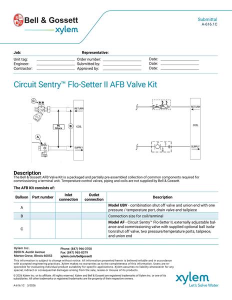 Circuit Sentry Flo-Setter II Model AFB Valve Kit Submittal (A 616.1C)