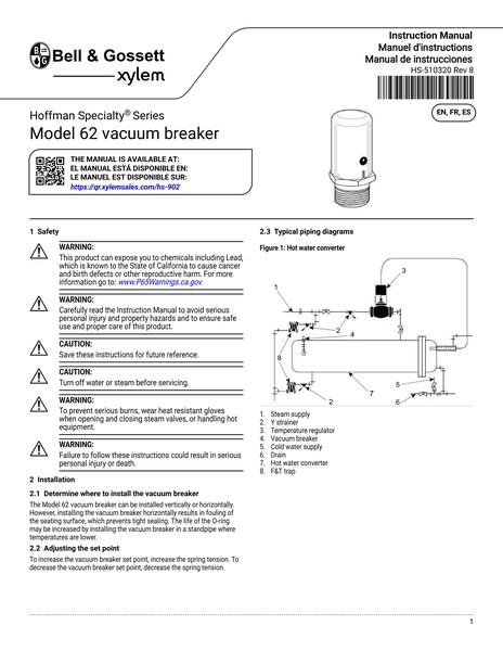 Hoffman Specialty Model 62 Vaccum Breaker IOM EN FR ES (HS-510320 ) 
