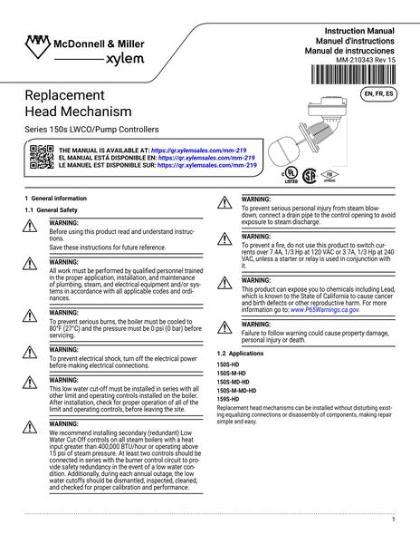 Replacement Head Mechanism IOM EN FR ES (MM-210343 Rev 15)