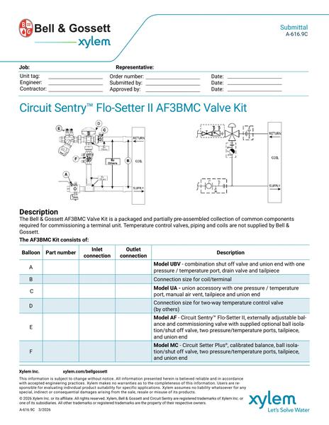 Circuit Sentry Flo-Setter II Model AF3BMC Valve Kit Submittal (A 616.9C)