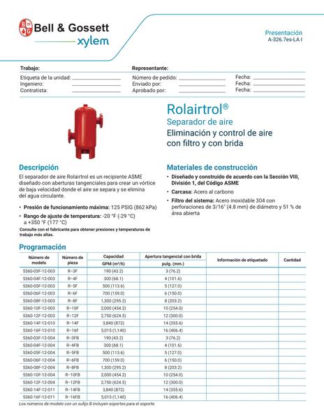 Rolairtrol Air Separator Flanged with Strainer Submittal (A-326.7es-LA I)