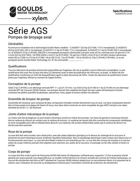 AGS Series Axial Grinder Specifications fr-CA (AGSSPECfr-CA R2)