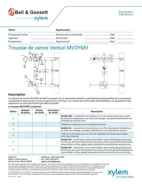 Venturi MV3YMV Valve Kit Submittal fr-CA (A 607.5fr-CA C)