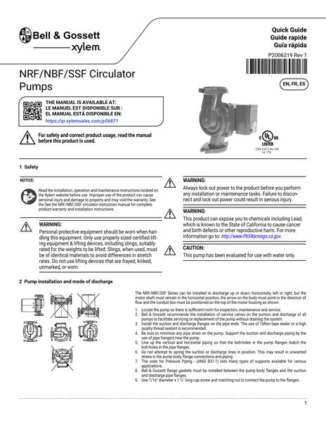 NRF NBF SSF Circulator Pumps QG EN fr-CA es-LA (P2006219 Rev 1)