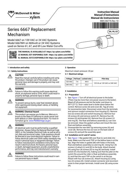 Series 6667 Replacement Mechanism IOM EN FR ES (MM-246776 Rev 10)
