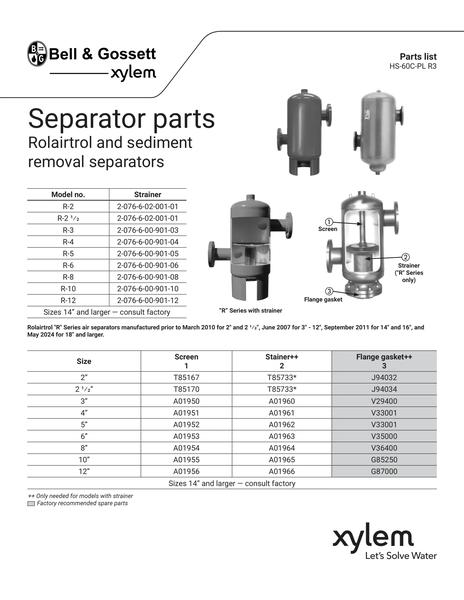 Rolairtrol and Sediment Removal Separators Repair Parts (HS-60C-PL R3)