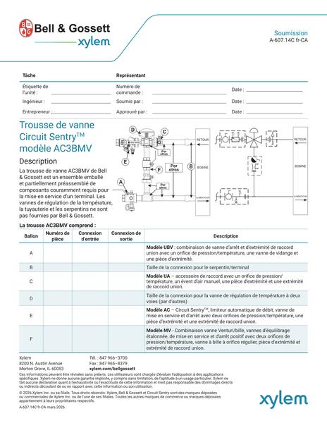 Circuit Sentry Model AC3BMV Valve Kit Submittal (A-607.14C fr-CA)