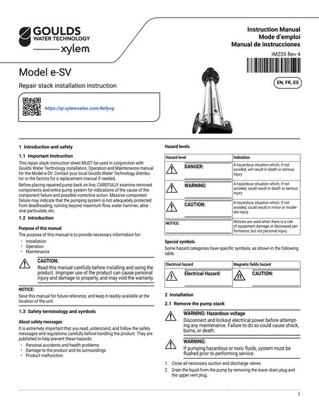 Model e-SV Repair Stack IOM EN fr-CA es-LA (IM235 Rev 4)