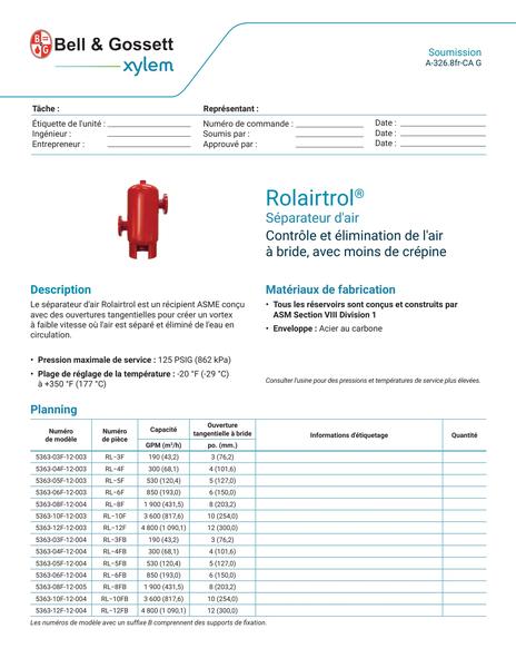 Rolairtrol Air Separator Flanged Less Strainer Submittal (A-326.8fr-CA G)