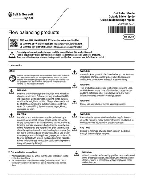 Flow Balancing Products QG EN ES FR (V1003998 Rev 1)