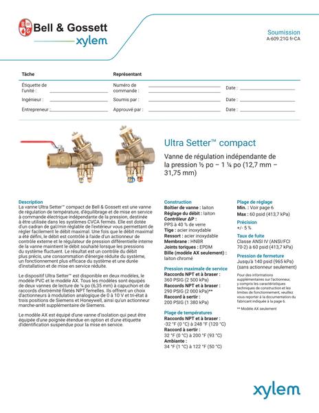 Ultra Setter Compact Pressure Independent Control Valve Submittal (A-609.21G fr-CA)