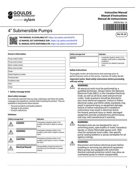 Four Inch Submersible Pumps IOM EN FR ES (IM096 Rev 14)