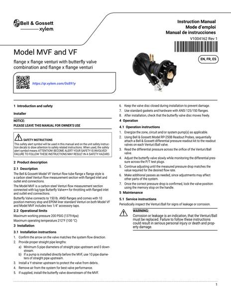 Model MVF and VF Valves IOM EN fr-CA es-LA (V1004162 Rev 1)
