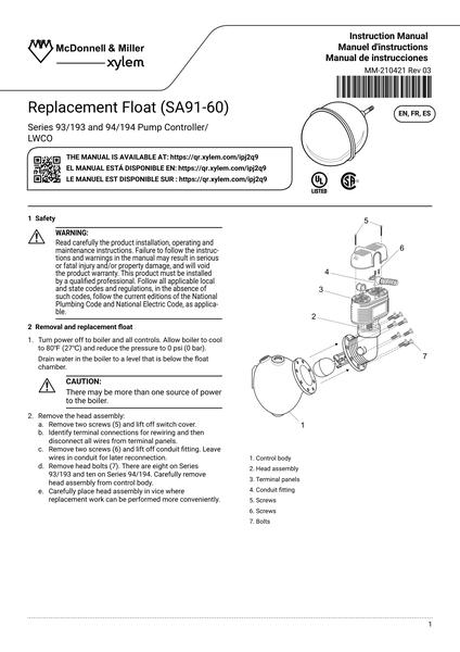 Replacement float SA91-60 IOM EN FR ES (MM-210421 Rev 03)