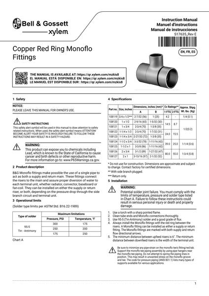 Copper Red Ring Monoflo Fittings IOM EN FR ES (S17635E Rev E)
