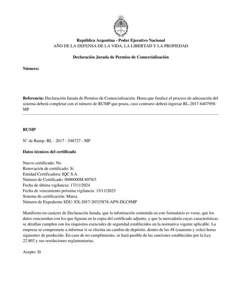 XYLEM - DJPC M 8078-3 LOWARA SUMERGIBLES MONO 2023-14 CONSTANCIA-DJPC-CARATULA-CERTIFICADO-NOTA SEGUIMIENTO