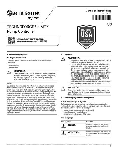 TECHNOFORCE e-MTX Pump Controller IOM es-LA (IM339_2.0)