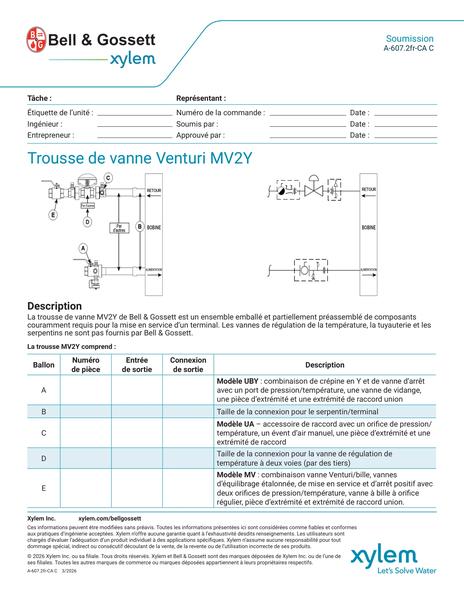 Venturi MV2Y Valve Kit Submittal fr-CA (A 607.2fr-CA C)