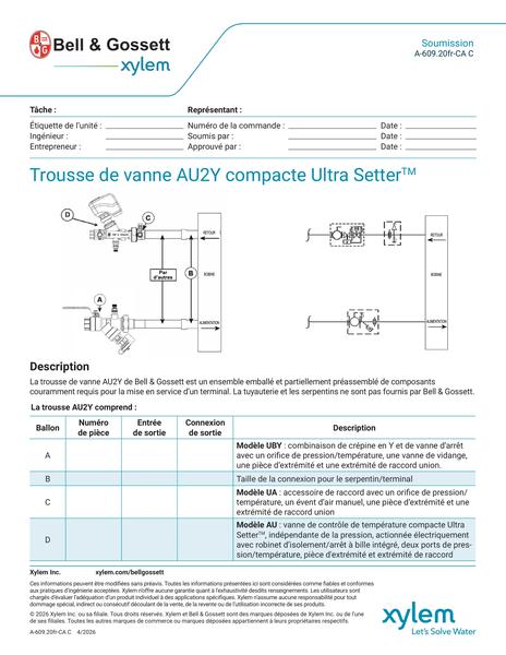 Ultra Setter Compact AU2Y Valve Kit Submittal fr-CA (A 609.20fr-CA C)