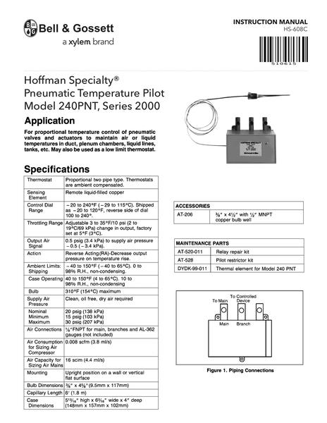 Hoffman Specialty Pneumatic Temperature Pilot Model 240PNT, Series 2000 (HS 608C)