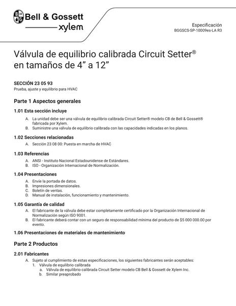 Globe Style Circuit Setter 4 inch - 12 inch Specifications es-LA (BGGSCS-SP-10009es-LA R3)