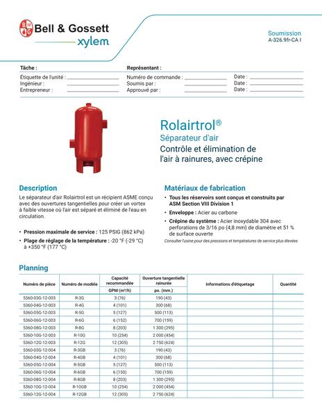 Rolairtrol Air Separator Grooved with Strainer Submittal (A-326.9fr-CA I)