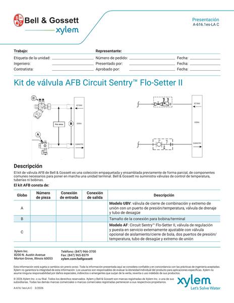 Circuit Sentry Flo-Setter II Model AFB Valve Kit Submittal es-LA (A 616.1es-LA C)