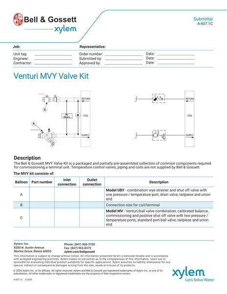 Venturi MVY Valve Kit Submittal (A 607.1C)