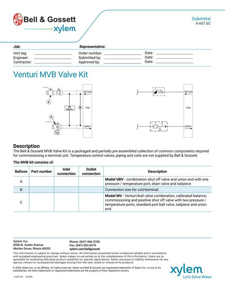 Venturi MVB Valve Kit Submittal (A 607.6C)