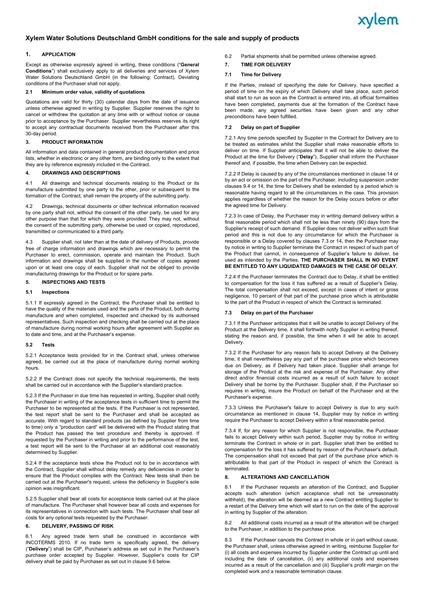 Conditions for the Sale and Supply of Products, Xylem Water Solutions Deutschland GmbH (May2026 - EN)