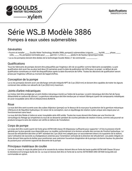 WS B Series Model 3886 Specifications fr-CA (3886SPECfr-CA R4)