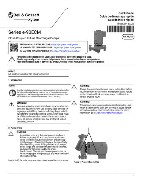 Series e-90ECM Closed Coupled In-Line Centrifugal Pumps Quick Guide EN fr-CA es-LA (P2005151 Rev 0)