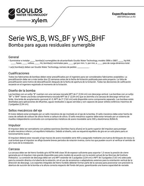 WS_B, WS_BF, and WS_BHF Series Specifications es-LA (3887SPECes-LA R3)