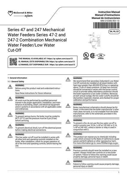 Series 47 and 247 Mechanical Water Feeders IOM EN FR ES (MM-210386 Rev 10)