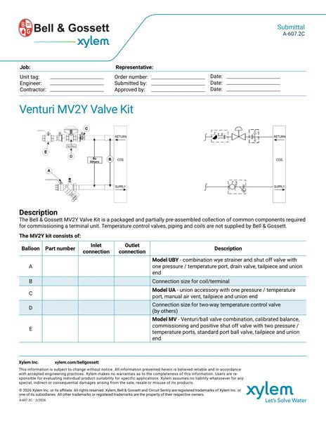 Venturi MV2Y Valve Kit Submittal (A 607.2C)