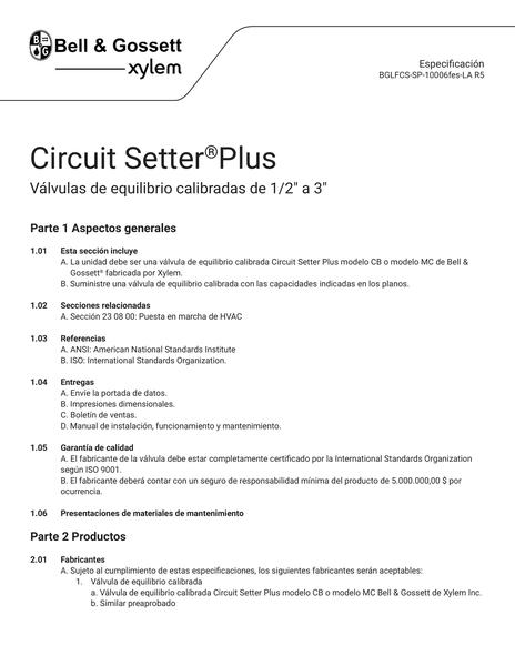 Lead Free Circuit Setter 0.5 inch - 3 inch Specifications es-LA (BGLFCS-SP-10006es-LA R5)