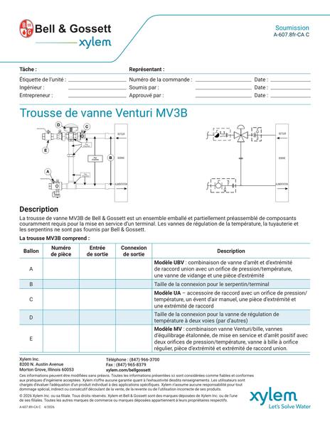 Venturi MV3B Valve Kit Submittal fr-CA (A 607.8fr-CA C)