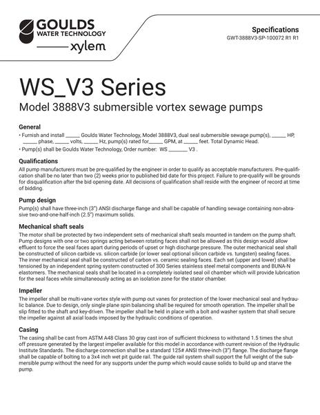 WS V3 Series Model 3888V3 Specifications (GWT-3888V3-SP-100072 R1)