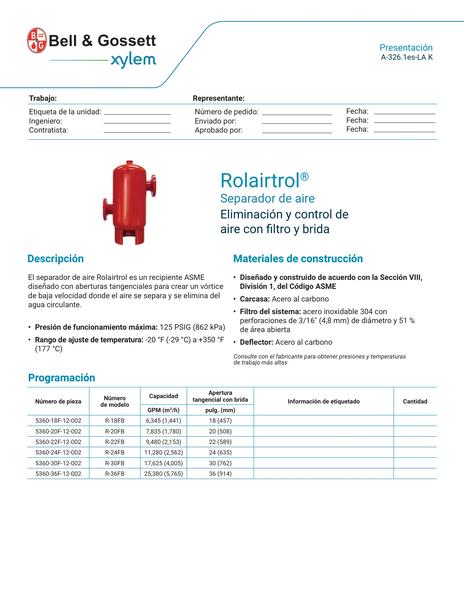 Rolairtrol Air Separator Flanged with Strainer Submittal (A-326.1es-LA K)