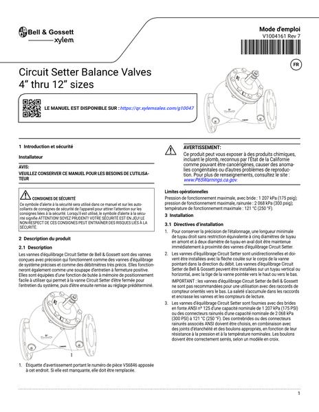 Circuit Setter Balance Valves 4 inch through 12 inch IOM FR (V1004161 Rev 7)