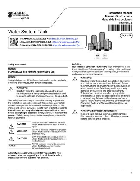 WaterSystemTank IOM EN ES FR (IM252 Rev 4)