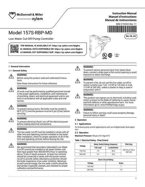 Model 157S-RBP-MD IOM EN FR ES (MM-210345 Rev 11)