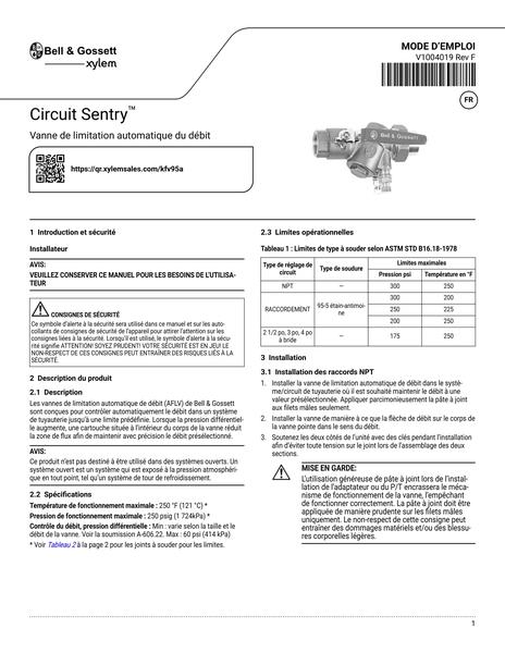 Circuit Sentry Automatic Flow Limiting Valve IOM fr-CA (V1004019 Rev F)