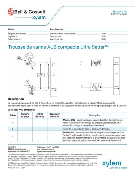 Ultra Setter Compact AUB Valve Kit Submittal fr-CA (A 609.17fr-CA C)
