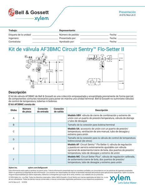 Circuit Sentry Flo-Setter II Model AF3BMC Valve Kit Submittal es-LA (A 616.9es-LA C)