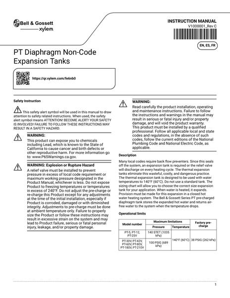PT Diaphragm Tanks IOM (V1000001 Rev C)